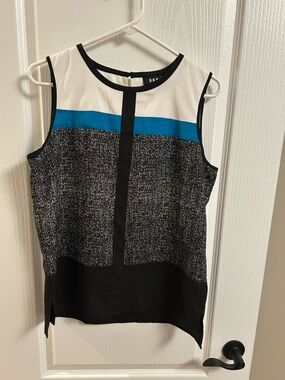 DKNY Black, White & Blue Tweed Colorblock Sleeveless Camisole